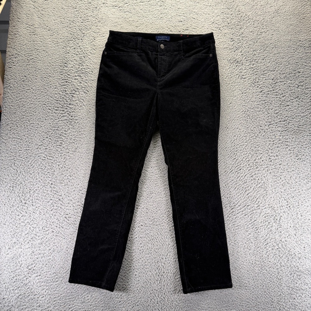 Talbots Pant Womens 12P Black Cotton Corduroy Chino Straight Leg Preppy Stretch